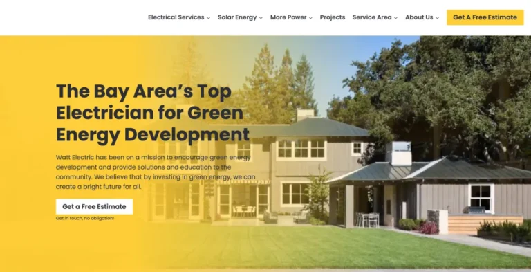 Website screenshot for a high-performance electrical contractor specializing in solar energy and residential development.